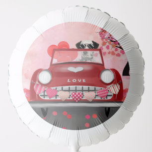 Dalmatian Dog Driving Car with Hearts Valentine's Balloon