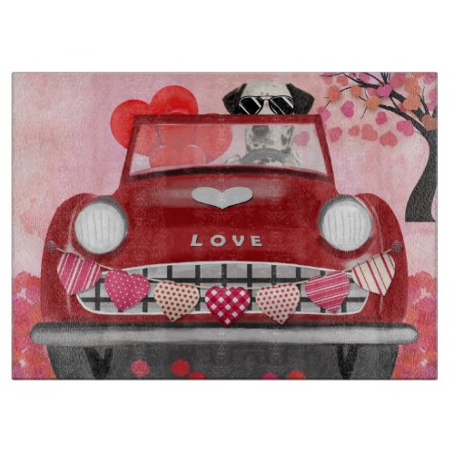 Dalmatian Dog Driving Car with Hearts Valentines  Cutting Board