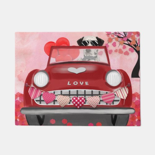 Dalmatian Dog Driving Car with Hearts Valentines  Doormat