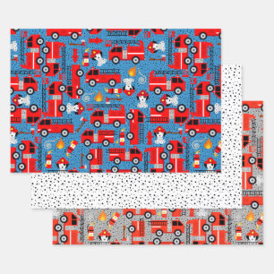 Dalmatian Dog Firefighters With Firetrucks Cute Wrapping Paper Sheets
