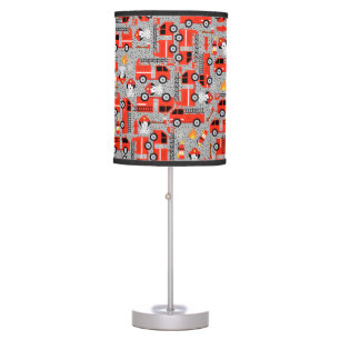 Dalmatian Dog Firetruck Firefighters Gray Pattern Table Lamp