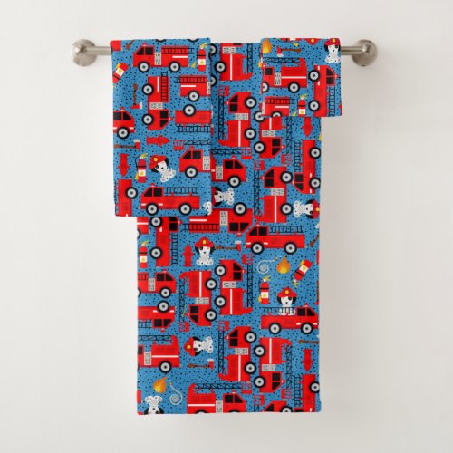 Dalmatian Dog Firetruck Firefighters Kids Pattern Bath Towel Set