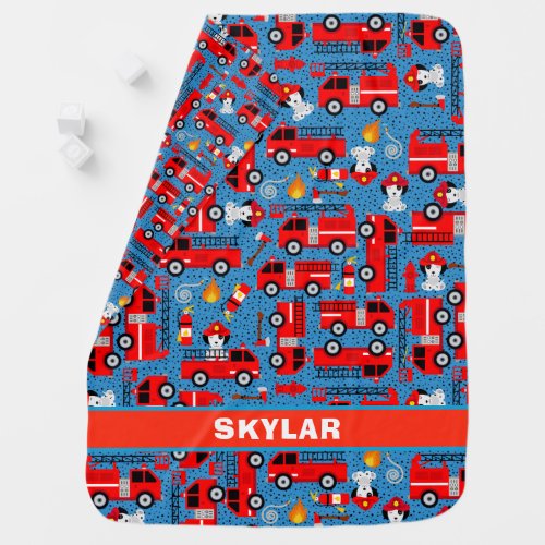 Dalmatian Dog Firetruck Firefighters Personalized Baby Blanket