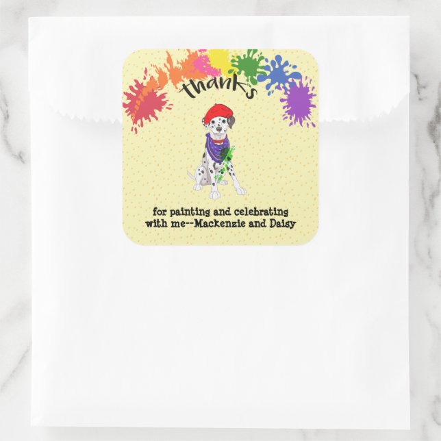 Dalmatian Dog Fun Art Birthday Party  Square Sticker (Bag)