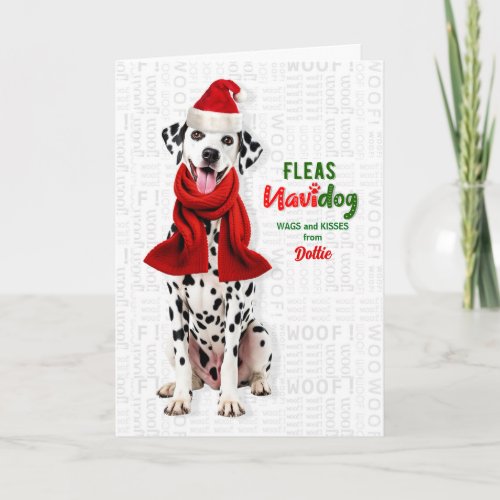 Dalmatian Dog Funny Fleas Navidog with Name Holiday Card