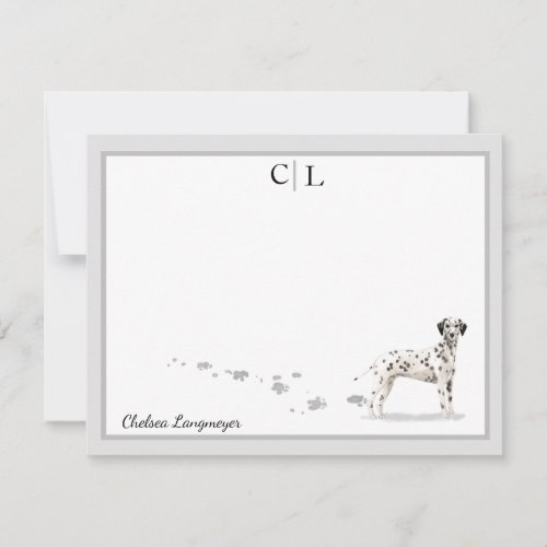 Dalmatian Dog Gray Border Monogram  Your Name Note Card