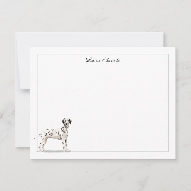 Dalmatian Dog Gray Border Personalized Note Card (Front)