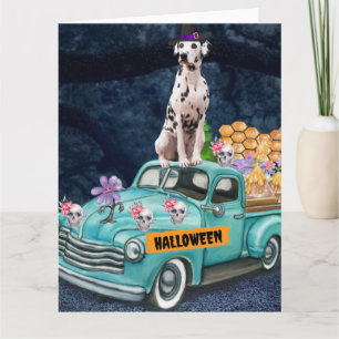 Dalmatian Dog Halloween Truck Scary Night Card