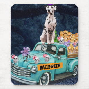 Dalmatian Dog Halloween Truck Scary Night Mouse Pad