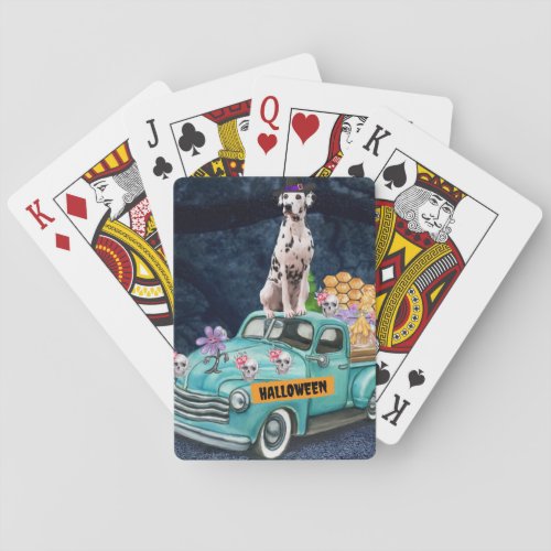 Dalmatian Dog Halloween Truck Scary Night Playing Cards