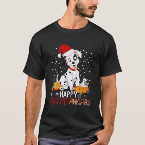 Dalmatian Dog Happy Hallothanksmas Thanksgiving Ch T_Shirt