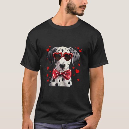 Dalmatian Dog Hearts Sunglasses Red Bow Tie Valent T_Shirt