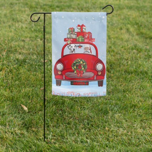 Dalmatian Dog In Car With Santa Claus  Garden Flag