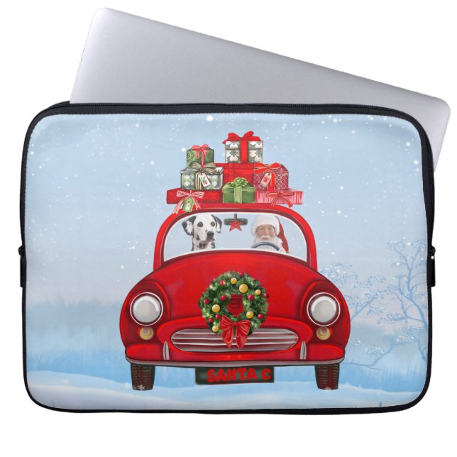 Dalmatian Dog In Car With Santa Claus Laptop Sleeve (Front)