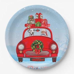 Dalmatian Dog In Car With Santa Claus Paper Plates