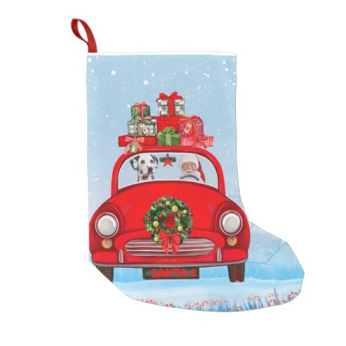 Dalmatian Dog In Car With Santa Claus Small Christmas Stocking