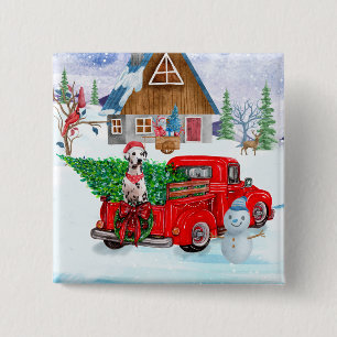Dalmatian Dog In Christmas Delivery Truck Snow Button