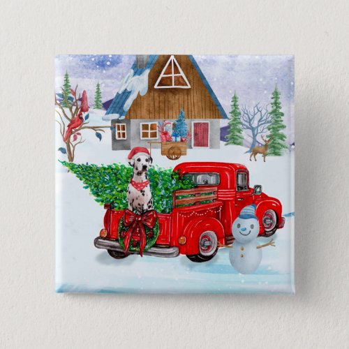 Dalmatian Dog In Christmas Delivery Truck Snow Button