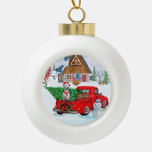 Dalmatian Dog In Christmas Delivery Truck Snow Ceramic Ball Christmas Ornament