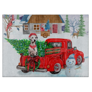 Dalmatian Dog In Christmas Delivery Truck Snow Cutting Board