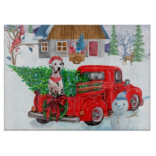 Dalmatian Dog In Christmas Delivery Truck Snow  Cutting Board