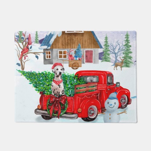 Dalmatian Dog In Christmas Delivery Truck Snow Doormat