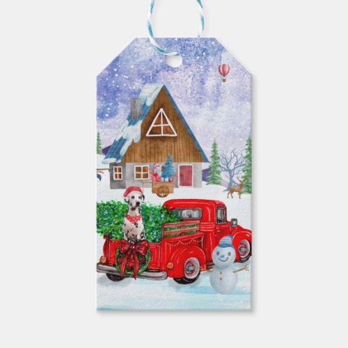 Dalmatian Dog In Christmas Delivery Truck Snow Gift Tags