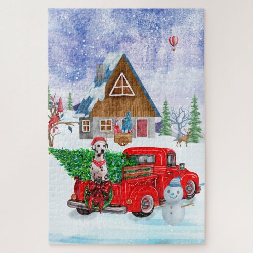 Dalmatian Dog In Christmas Delivery Truck Snow  Jigsaw Puzzle