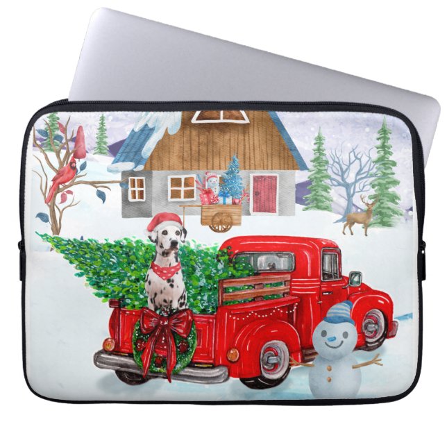 Dalmatian Dog In Christmas Delivery Truck Snow Laptop Sleeve (Front)