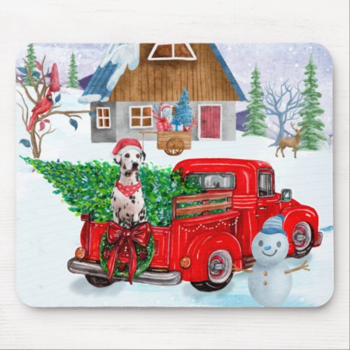Dalmatian Dog In Christmas Delivery Truck Snow Mouse Pad