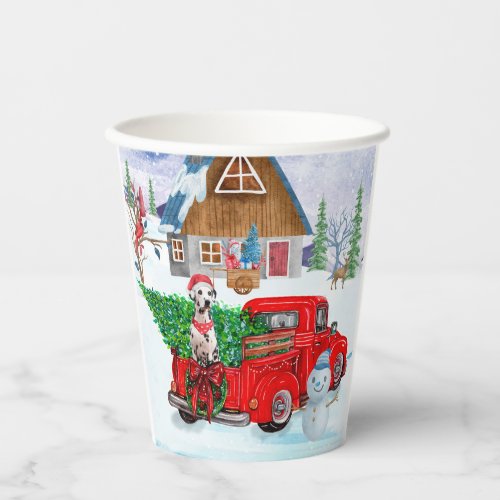 Dalmatian Dog In Christmas Delivery Truck Snow Paper Cups