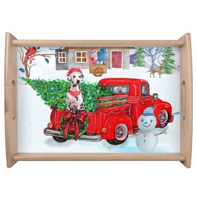 Dalmatian Dog In Christmas Delivery Truck Snow  Serving Tray (Front)