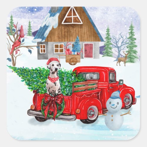 Dalmatian Dog In Christmas Delivery Truck Snow Square Sticker