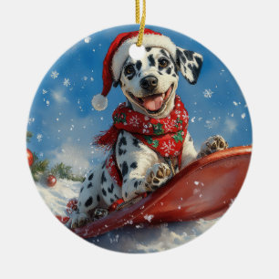 Dalmatian Dog in Sledge Let it Snow Christmas Ceramic Ornament