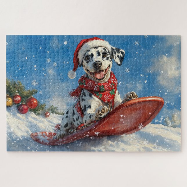 Dalmatian Dog in Sledge Let it Snow Christmas Jigsaw Puzzle (Horizontal)