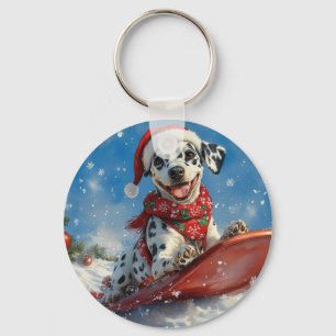 Dalmatian Dog in Sledge Let it Snow Christmas Keychain