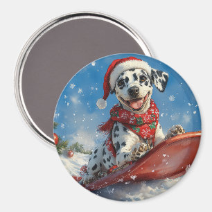 Dalmatian Dog in Sledge Let it Snow Christmas Magnet