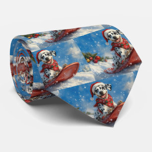 Dalmatian Dog in Sledge Let it Snow Christmas Neck Tie