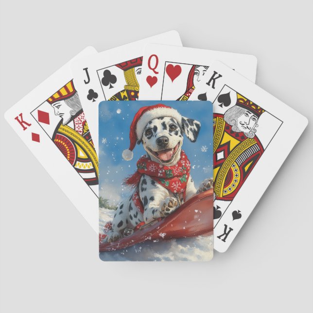 Dalmatian Dog in Sledge Let it Snow Christmas Poker Cards (Back)