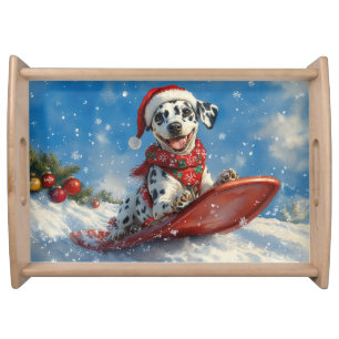 Dalmatian Dog in Sledge Let it Snow Christmas Serving Tray