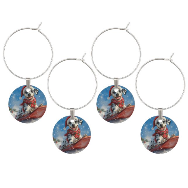 Dalmatian Dog in Sledge Let it Snow Christmas Wine Charm (Staggered)