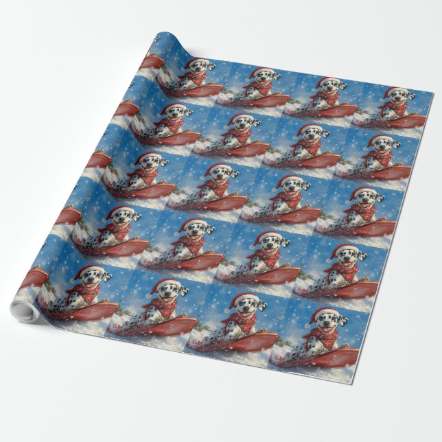 Dalmatian Dog in Sledge Let it Snow Christmas Wrapping Paper (Unrolled)