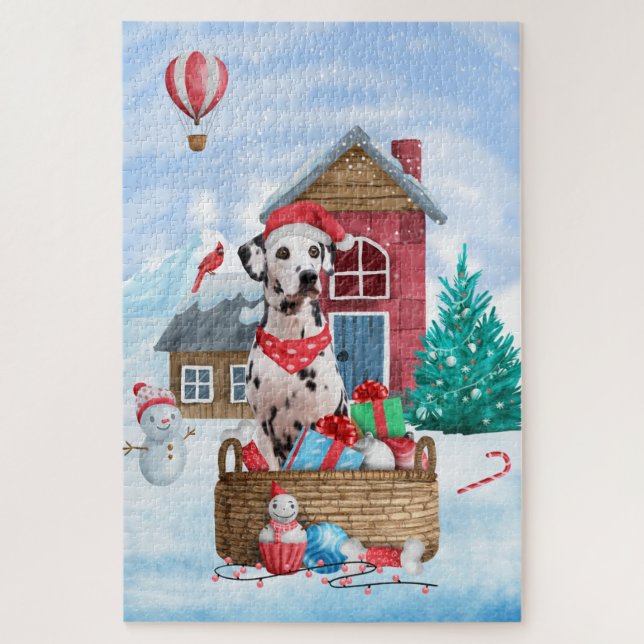 Dalmatian Dog In snow Christmas Dog House Jigsaw Puzzle (Vertical)