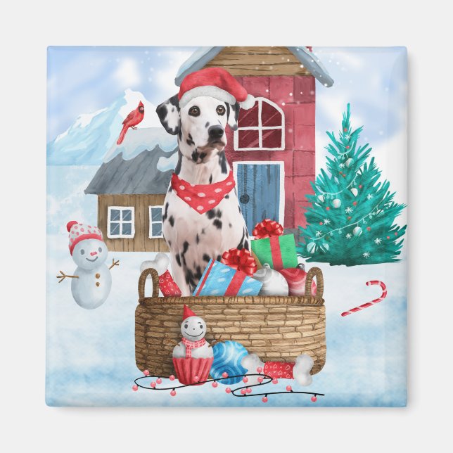 Dalmatian Dog In snow Christmas Dog House Magnet (Front)