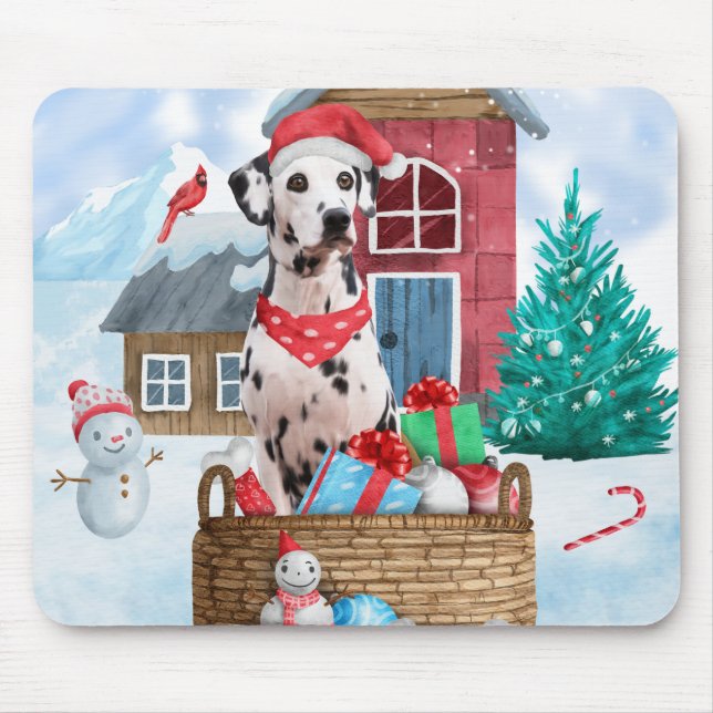 Dalmatian Dog In snow Christmas Dog House Mouse Pad (Front)
