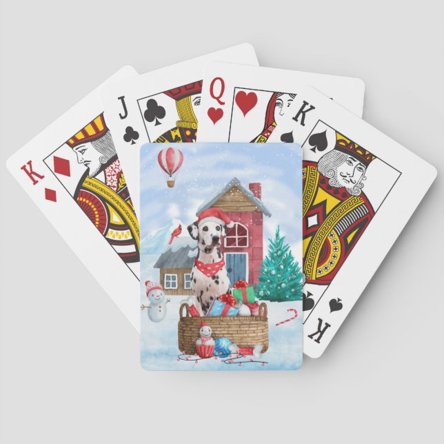 Dalmatian Dog In snow Christmas Dog House Poker Cards (Back)
