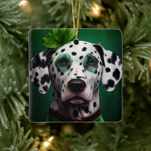 Dalmatian Dog in St. Patrick's Day Dress Ceramic Ornament