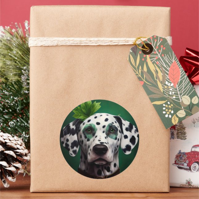 Dalmatian Dog in St. Patrick's Day Dress Classic Round Sticker (Holiday)