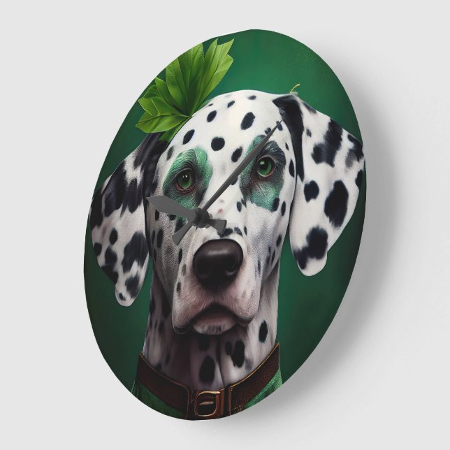 Dalmatian Dog in St. Patrick's Day Dress Large Clock (Angle)