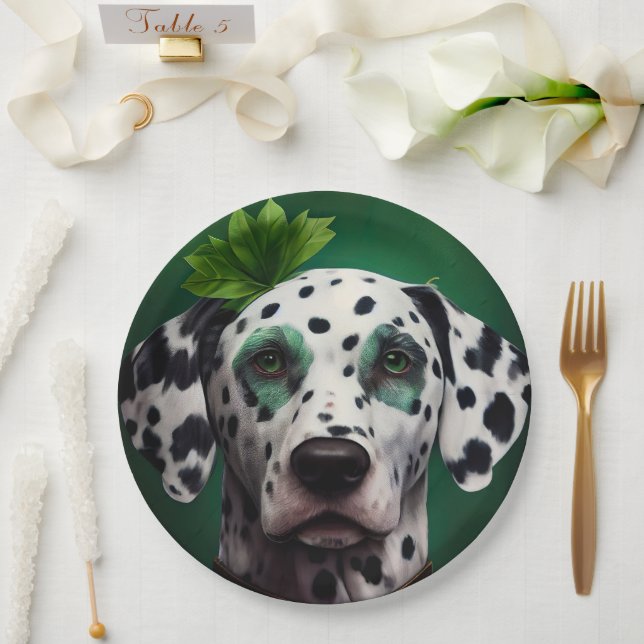 Dalmatian Dog in St. Patrick's Day Dress Paper Plates (Wedding)